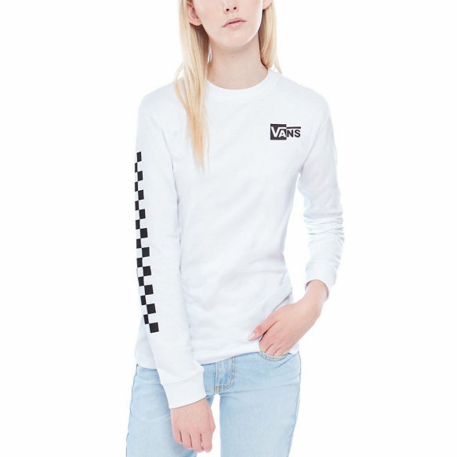 * Popular Vans Women'S Half Checked L/S T-Shirt White Women'S Shirts