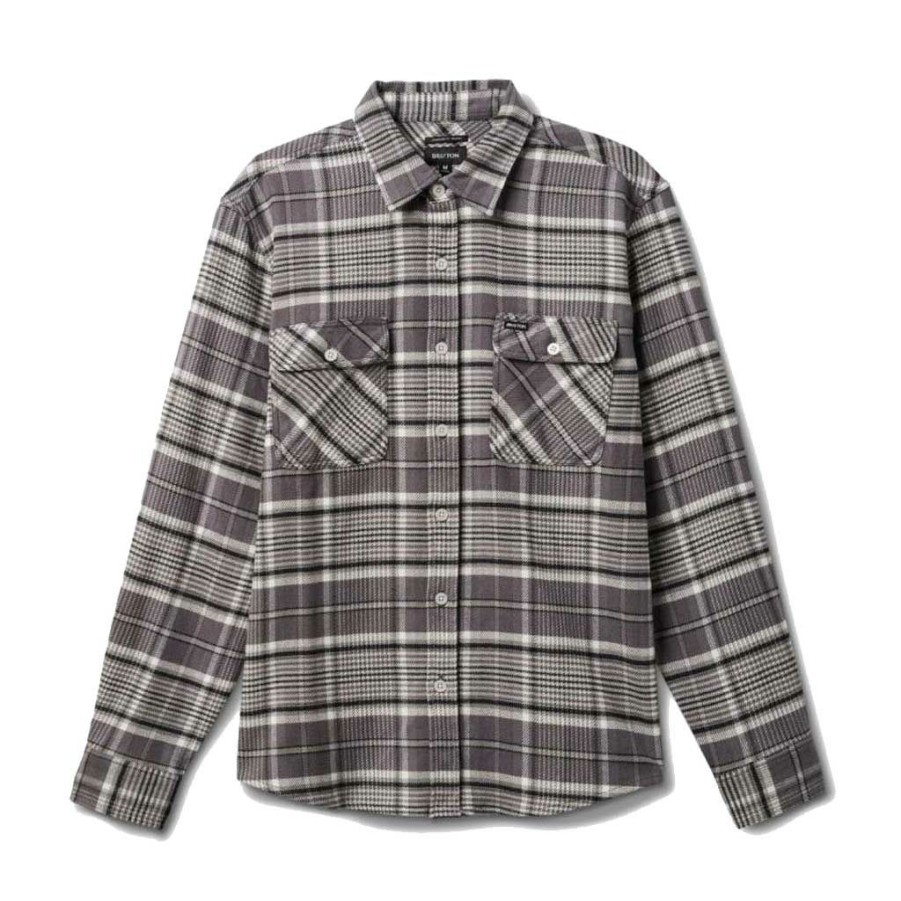 * Free Delivery Brixton Bowery Stretch Water Resistant L/S Flannel Charcoal/Light Grey/Black Men'S Shirts