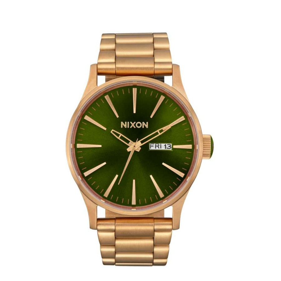 * Quick Delivery Nixon Sentry Ss Gold/Green Men'S Watches