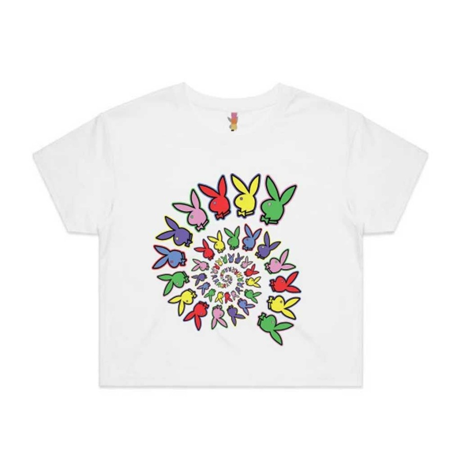 * Wholesale Color Bars X Playboy Women'S Spiral Crop Tee White Women'S Shirts