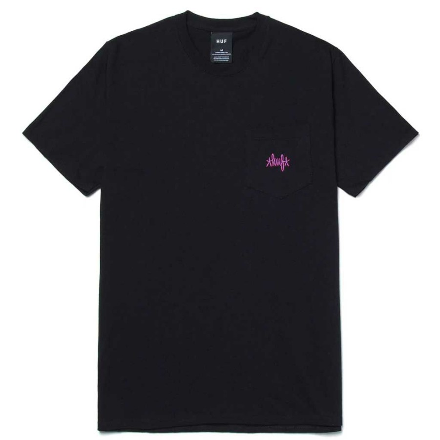 * Free Delivery Huf Haze Script Pocket S/S Tee Black Men'S T-Shirts