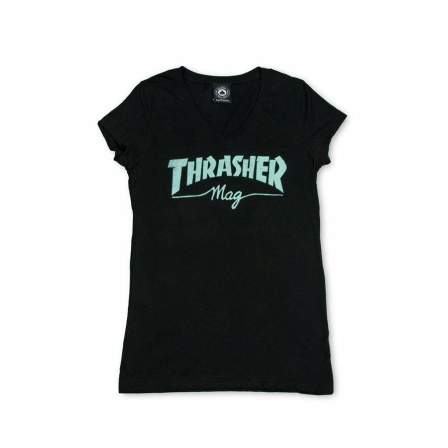 * Hot Sale Thrasher Women'S Magazine Logo V-Neck S/S Black Women'S Shirts