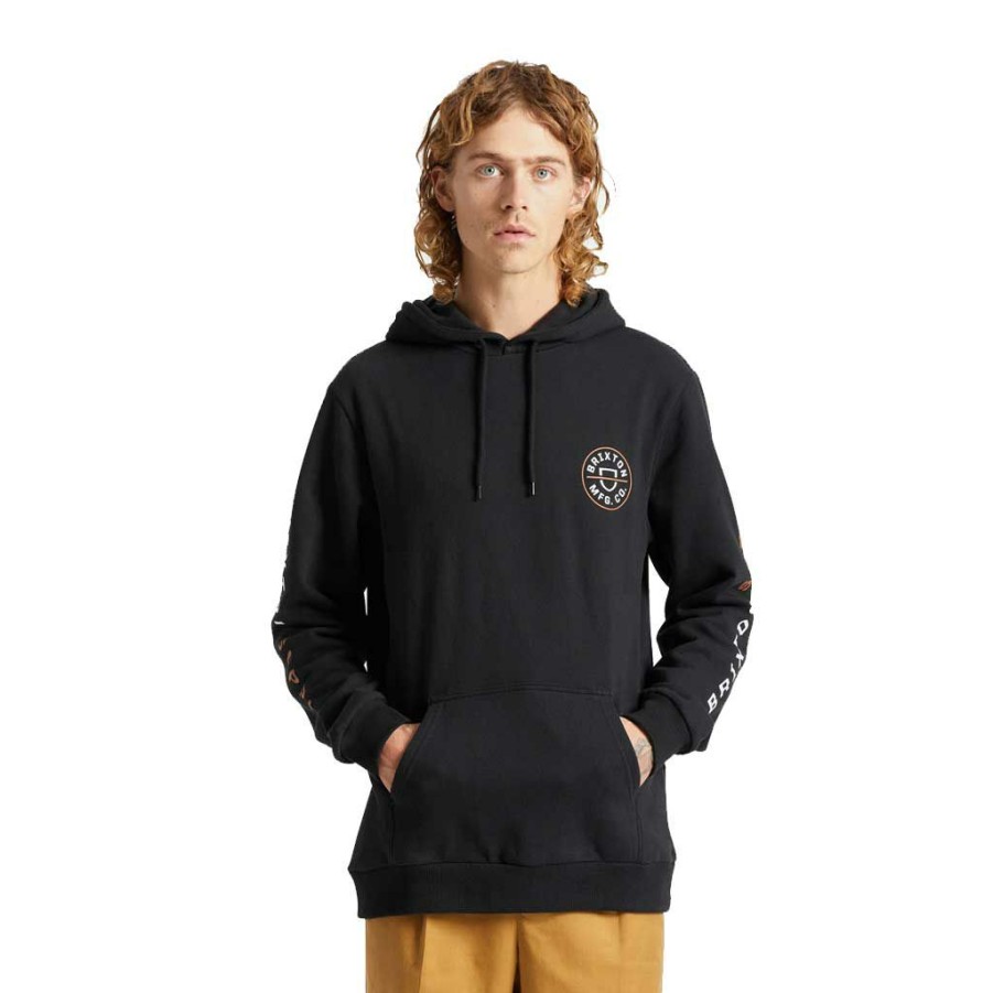 * Discount Brixton Crest Hood Black/Caramel/White Men'S Hoodies & Sweatshirts