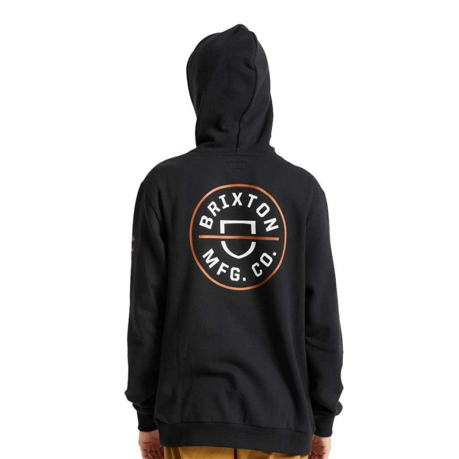 * Discount Brixton Crest Hood Black/Caramel/White Men'S Hoodies & Sweatshirts