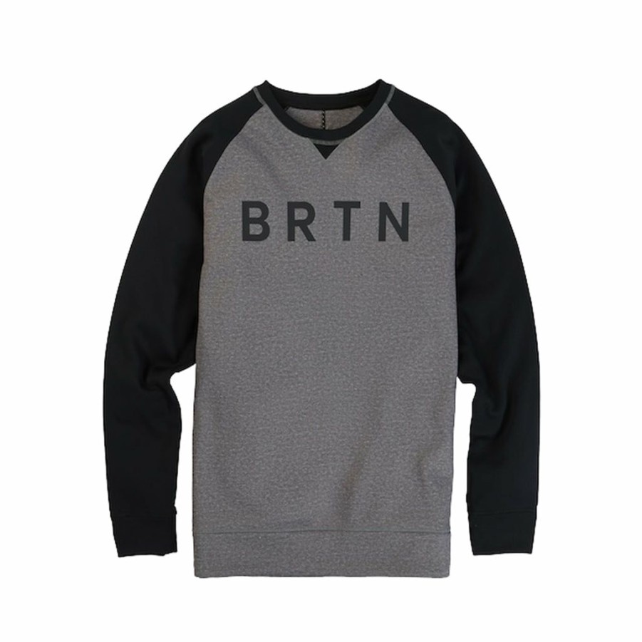 * Free Delivery Burton 18/19 Crown Bonded Crew Sweatshirt Heather Monument/True Black Men'S Hoodies & Sweatshirts