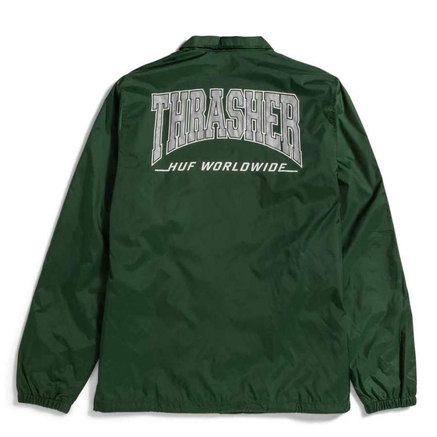 * Official Huf X Thrasher Split Coaches Jacket Forest Green Men'S Jackets