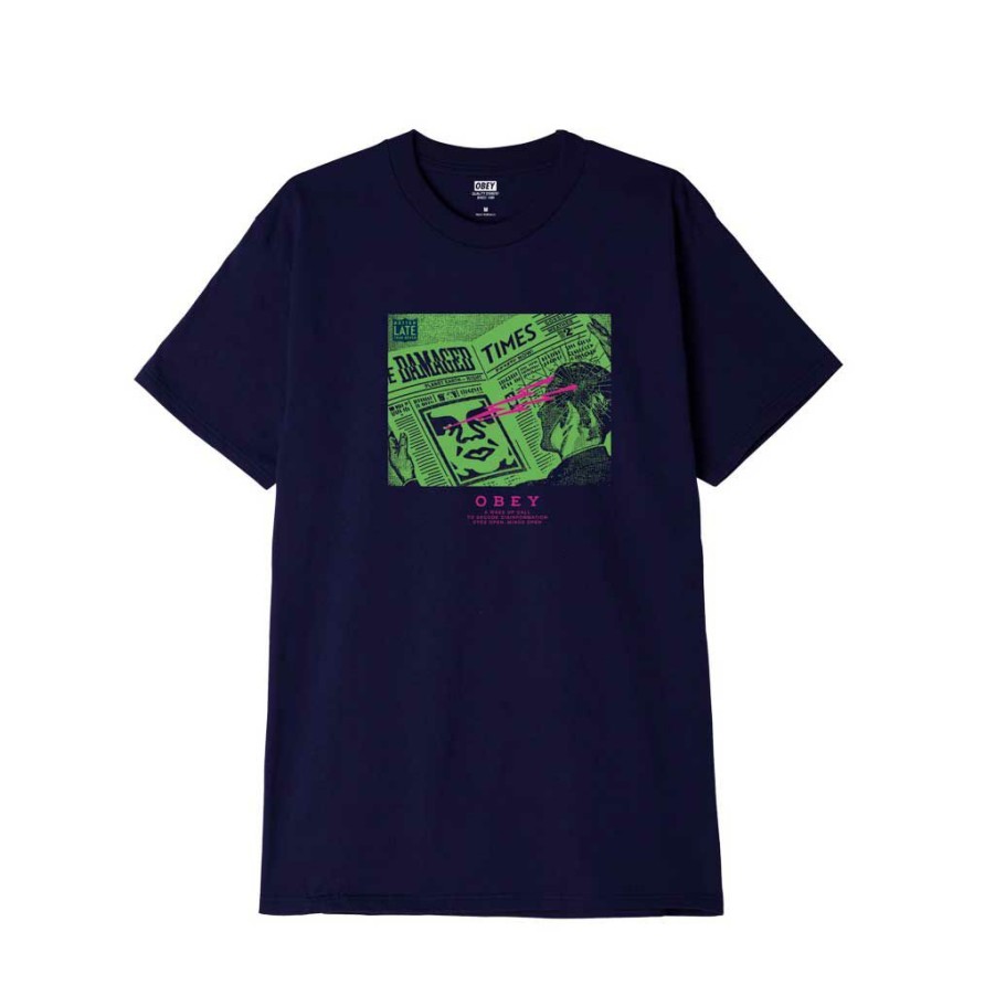 * 100% Guarantee Obey Obey Wake Up Call Tee Navy Men'S T-Shirts