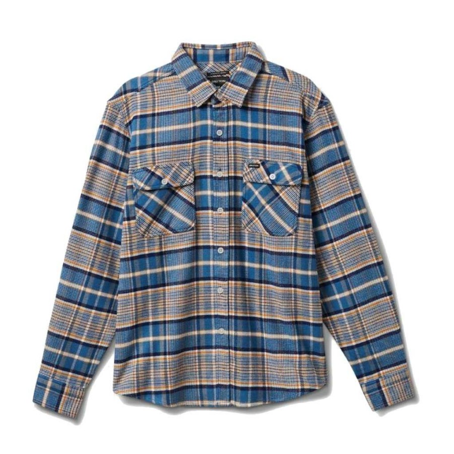 * Discount Brixton Bowery Stretch Water Resistant L/S Flannel Blue Heaven/Paradise Orange/Off White Men'S Shirts