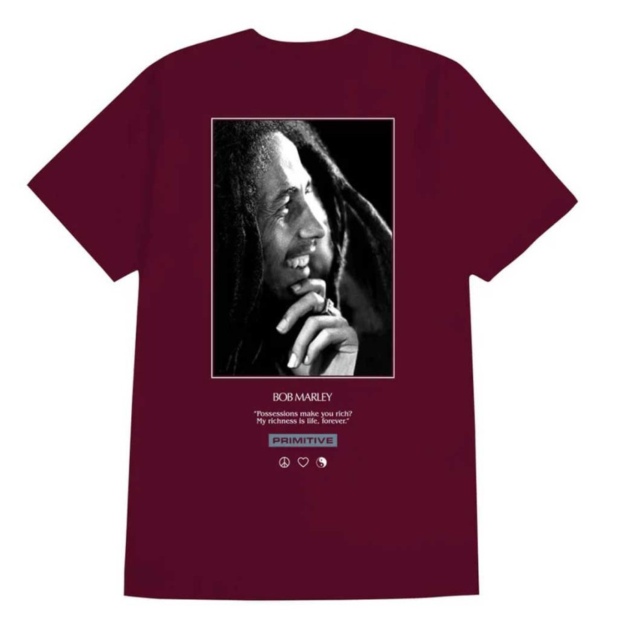 * Fashionable Primitive X Bob Marley Life Forever Tee Burgundy Men'S T-Shirts