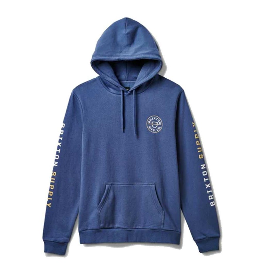 * Special Brixton Crest Hood Pacific Blue/Straw/Off White Men'S Hoodies & Sweatshirts